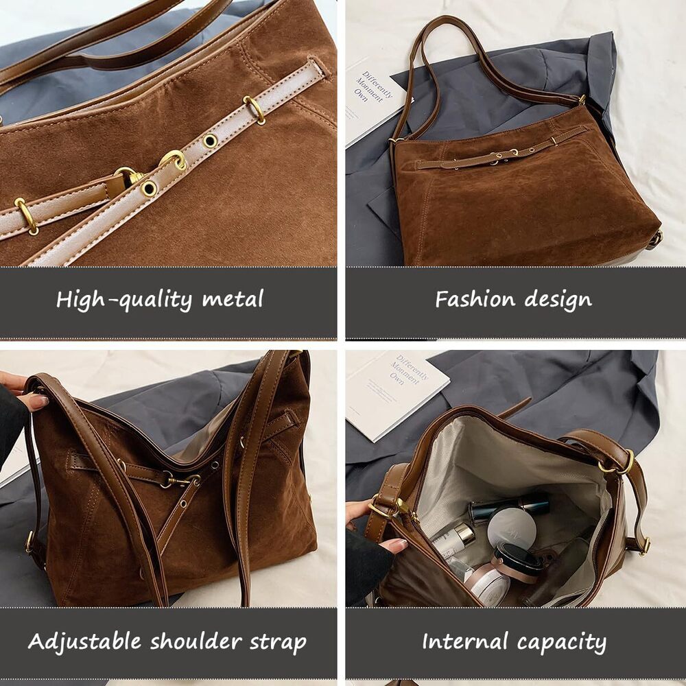 8032 Suede Tote Bag Hobo Handbags, Vintage Slouchy Backpack Large Crossbody - Picture 5 of 7